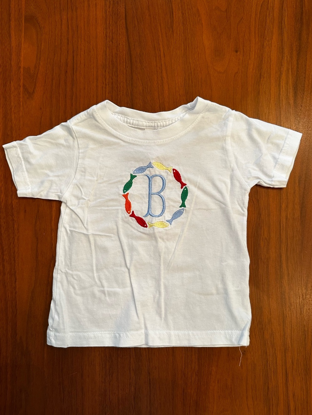 TBBC inspired “B” White Kids T-Shirt with Multicolor Fish Embroidery Monogram B